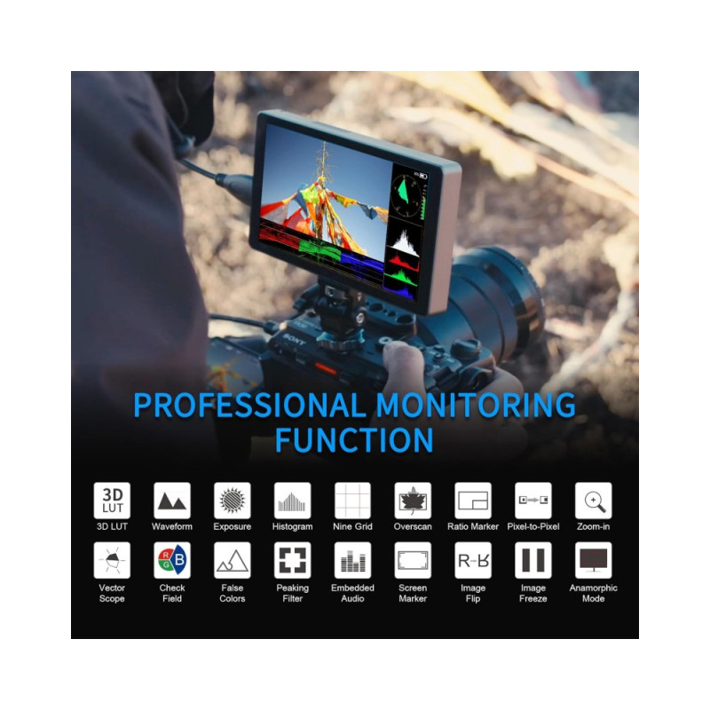 FeelWorld P6XL 6" 1200nit On-Camera Field Monitor with Built-In Battery