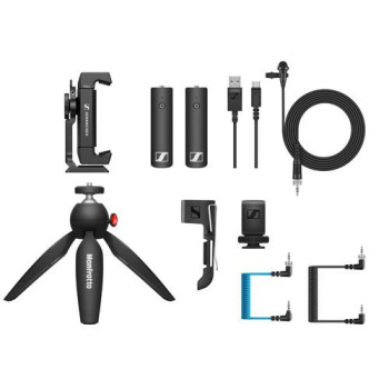 Sennheiser XSW-D Portable Lav Mobile Kit with Transmitter, Receiver, Lapel Mic, Mounts & Manfrotto PIXI Tabletop Stand