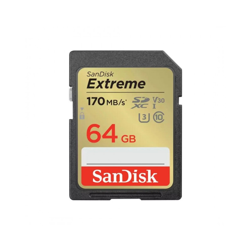 Sandisk Extreme 64GB 170mb/s SDXC UHS-I C10 U3 V30 Memory Card
