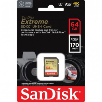 Sandisk Extreme 64GB 170mb/s SDXC UHS-I C10 U3 V30 Memory Card