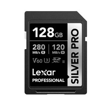 Lexar Professional Silver PRO 128GB SDXC UHS-II Memory Card – Up to 280MB/s Read, 160MB/s Write Speed, V60 SD Card for 4K Video, DSLR & Mirrorless Cameras